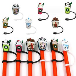 cute cartoon straw toppers milk tea series straws cover cap charms decoration party supplion for 8mm straws