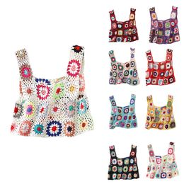 Women's Tanks Camis Women Summer Sleeveless Tops Colourful Hand Crochet Embroidery Openwork Knit Tank Tops 230331