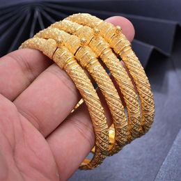 Wando 24K 4pc queen Copper Bangles Gold Colour Bangles For Men Women Flower Jewellery 6cm wide Wedding bracelet gift 0930251L