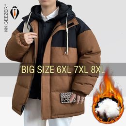 Men's Down Parkas Winter Jackets Men Coats Cotton Padded Oversize 6XL 7XL 8XL Plus Size Thicken Warm Windbreak Hooded Loose Male Overcoat 231102