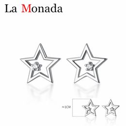 Stud Earrings Sparkling Zircon Hollow Star Silver For Women Girl Gift Real 925 Sterling Simple Casual Earring Design Jewe