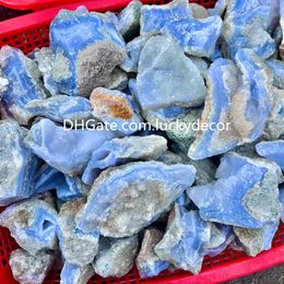 Natural Blue Chalcedony Druzy Cluster Specimen Crystal Gifts Irreuglar Raw Rough Natural Blue Lace Agate Geode Stones Soothing Healing Mineral Rocks for Anxiety