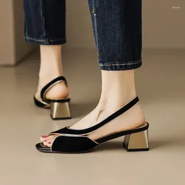 Sandals Phoentin Elegant Women's Brand Design Peep Toe 2023 Summer Office Ladies Slingbacks Pumps Genuine Leather Shoes FT2623