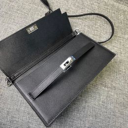 ESPOM plånbok på kedja äkta läderdesigner handväska med läder rem serienummer full set lådförpackning kvinna plånböcker hela cowskin -korthållare