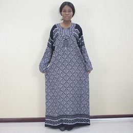 Ethnic Clothing African Dashiki Elegant Casual Women Dress O-Neck Long Sleeve Black Appliques Button Dresses For Cotton