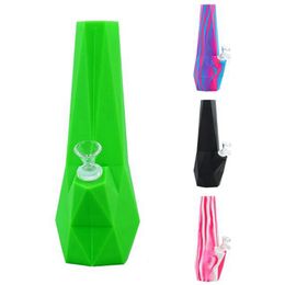 Cool Colourful Silicone Pipes Diamond Style Portable Bubbler Philtre Dry Herb Tobacco Glass Handle Bowl Cigarette Holder Hookah Waterpipe Bong Smoking Tube