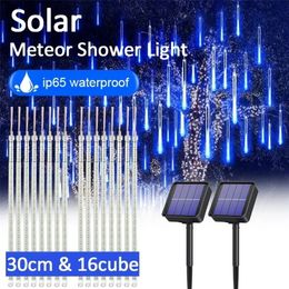Candles Solar Meteor Shower Rain String Lights Waterproof Garden Light 8 Tubes Christmas Tree Holiday Party Wedding Decoration 231101
