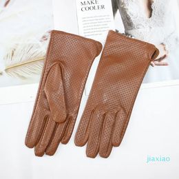 Five Fingers Gloves Womens Sheepskin Gloves Fashion Full Mesh Design Cool Breathable Silk Lining Leather Driving Gloves