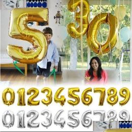 Balloon 32 Inch Helium Air Number Letter Shaped Gold Sier Inflatable Ballons Birthday Wedding Decoration Event Party Supplies Drop D Dht2V