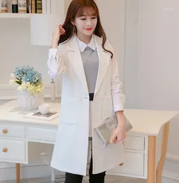 Women's Suits Spring Autumn Long Suit Blazer Clothes Show Thin Tank Top Sleeveless Cardigan Blue Black White Work Jacket