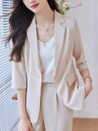 Women's Two Piece Pants Sets Womens Outfits 2023 Fashion Three Quarter Turn-down Collar Single Button Blazer Coats High Waist Pant Suits