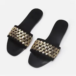 Slippers Hollow Out Women 2023 Summer Women's Shoes Braided Beach Flats Ladies Casual Outside Slides Black Gladiator Sandals
