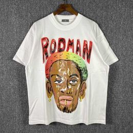 American Fashion Brand Bug Rodman Smiling Face Cartoon Graffiti Vintage High Street Men's Loose Short Sleeve T-shirt Couple Summer