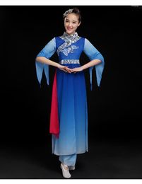 Stage Wear Chinese Classic Slender High Quality Minority Elegant Style National Dance Modern Blue And White Porcelain Classical Costume