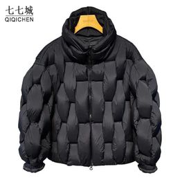 Men's Down Parkas Mens Thick Jacket Luxury Designer Square Weave High Collar Warm Casual Oversized Puffer Bubble Coat 231101