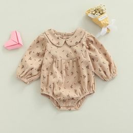 Rompers Pudcoco Baby Girl Romper Corduroy Floral Printed Doll Round Neck Bottom Snap Button Long Sleeve Warm Jumpsuit
