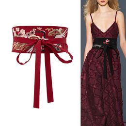 Belts Embroidered Wide Waist Belt for Women Ladies Self Tie Wrap Around Obi Band Cinch Boho Fabric Dress 231101