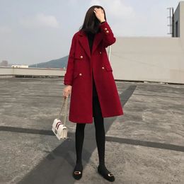 Women's Jacket's autumn and winter Woollen coat suit collar midlength burgundy black dark blue 231101