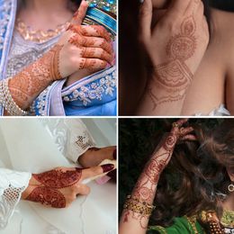 Brown Henna Temporary Tattoos Stickers Lace Mystery Sexy Mandala Flower Design Body Art Waterproof Fake Tattoos for Women Body Face Arm Legs Decor