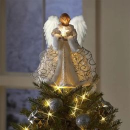 Christmas Decorations Christmas Tree Decoration Golden Angel Dolls Tree Top Star LED Glowing Pendant Christmas Tree Top Decor Year Party Supplies 231102