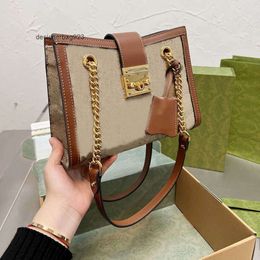 2022 Designer Tote Women Shoulder Bags Padlock With Chain Square Lock Canvas Genuine Leather Bow Stripes Distressed Fashion Handbag