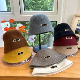 Wide Brim Hats Bucket Hats Bucket cap Winter Women's Fashion Solid Colour Wool Hat Fisherman's Hat Retro Knitted Wool Panama Beanie Hats for Women 231102