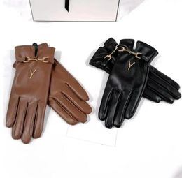 New Brand Design Faux Fur Style Glove for Women Winter Outdoor Warm Five Fingers Artificial Leather SY Gloves