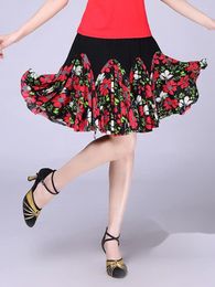 Stage Wear Flowers Latin Dance Practise Female Skirt Costume High Waist Competition Women Belly Jazz Elegant Dancewear Skirts