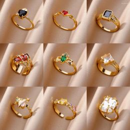 Cluster Rings Stainless Steel For Women Zircon Ring Vintage Gold Color Electroplated Jewelry Accessories Low Price Wholesale Adjustable