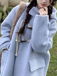 Women's Jackets Blue Kawaii Warm Vintage Overcoat Winter Women Sweet Long Sleeve Female Korean Fashion Designer Elegant Wool Coat 2023