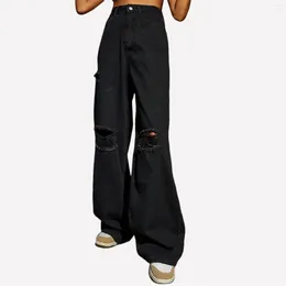Jeans da donna Moda donna Foro a vita alta Gamba larga Pantaloni larghi da donna in denim Jean Y2K Streetwear Pantaloni casual femminili