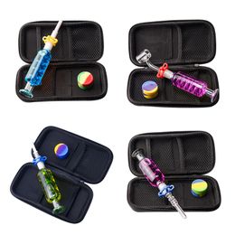 CSYC NC084 Smoking Pipe Bag Set Cooling Oil Inside Glass Pipes 14mm Ceramic Tip Quartz Banger Nail Clip Dabber Tool Silicon Jar Colourful Dab Rig Pipe