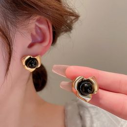 Dangle & Chandelier Gold Plated Geometric Acrylic Bead Flower Stud Earrings Light Luxury Simple Versatile Earrings for Women Fashion Jewellery