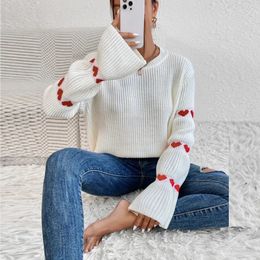 Women Blends 2023 Casual Autumn Winter Women Knitting Sweater Solid Colour Round Neck Jacquard Heart Long Sleeve Top Pullover Loose Jumper 231102