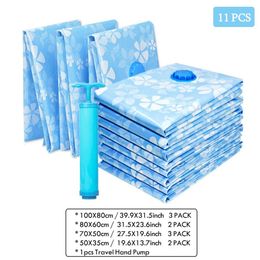 Storage Boxes Bins 7 11PCS Thickened Vacuum Storage Bag For Cloth Compressed Bags with Hand Pump Reusable Blanket Clothes Quilt Organizer Travel 230331