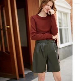 Women's Shorts 2023 PU Faux Leather Women Autumn Winter High Waist Wide Leg Short Ladies Loose Retro Belted Femme