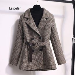 Women's Suits Vintage Winter Jacket Thick Blazer With Bands For Women Plaid Long Sleeve 2023