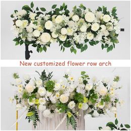 Decorative Flowers Wreaths Decorative Flowers 100Cm 50Cm Artificial Wedding Wall Iron Arch Backdrop Decor Supplies Fake Silk Peony R Dhkov