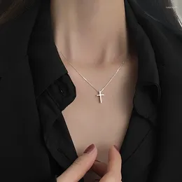Pendant Necklaces Silver Colour Cross Clavicle Chain Stainless Steel Necklace For Women Crucifix Christianity Jesus Collier Femme