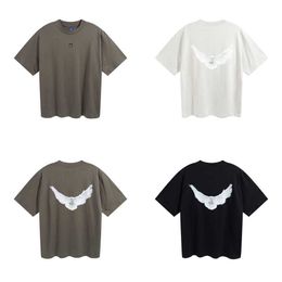 Mens T-shirts Designer Fashion Kanyes Classic Shirt Three Party Joint Peace Dove Printed Washing Water Short Sleeves High Street Mens and Women Loose Casual Tees Sd