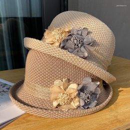 Berets Formal Dress Wedding Floral Fedora Cap Women Elegant Party Breathable Basin For Female Travel Sun Beach Hats