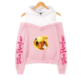 Men's Hoodies Anime Clothes Slime Rancher Women Off Shoulder Sweatshirt Y2K Girl Pullover Harajuku Streetwear Simulation Game Pull