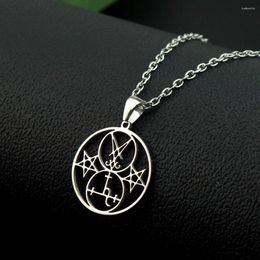 Pendant Necklaces Men Stainless Steel Necklace Demon Side Of Lucifer Lilith Satanic Sigil Symbol Satan Pentagram Jewellery