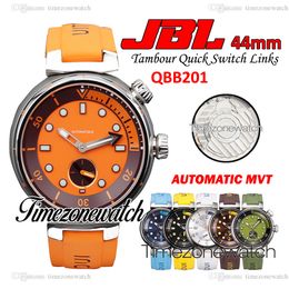 JBL 44mm Tambour Street Diver QBB201 Automatic Mens Watch Orange Dial Steel Case Quick Switch Links Orange Rubber Strap Watches Timezonewatch Z02B