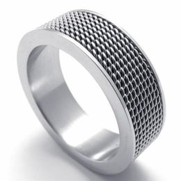 8MM Width 316L Stainless Steel Siliverish Popular Mesh Screen Wedding Band Ring SZ#6-12170Q