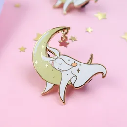 Brooches Cartoon Magic Dog Sleeping On The Moon Brooch Enamel Pin Anime Badges Backpack Lapel Pins Party Jewelry Gifts For Friends
