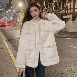 Women's Jackets Elegant Luxury Wool Thickening Warm Womens Autumn Winter O Neck Single Breasted Loose Coat Korean Fashion Top Streetwear