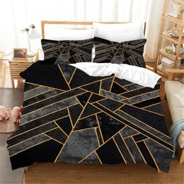 Bedding Sets Black Marble Modern Texture Gold Abstract Design Polyester Full Single Double Bed Duvet Cover 2 Pcs Pillow