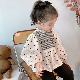 Kids Shirts 28T Toddler Kid Baby Girls Clothes Heart Print Girls Shirt Elegant Long Sleeve Loose Top Blouses Fashion Streetwear Outfit 230331