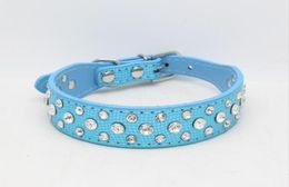 25cm Wide Bling Rhinestone Diamond Cat Dog Collars PU Leather Pet Strap for Dogs 5 Colours G9907734569